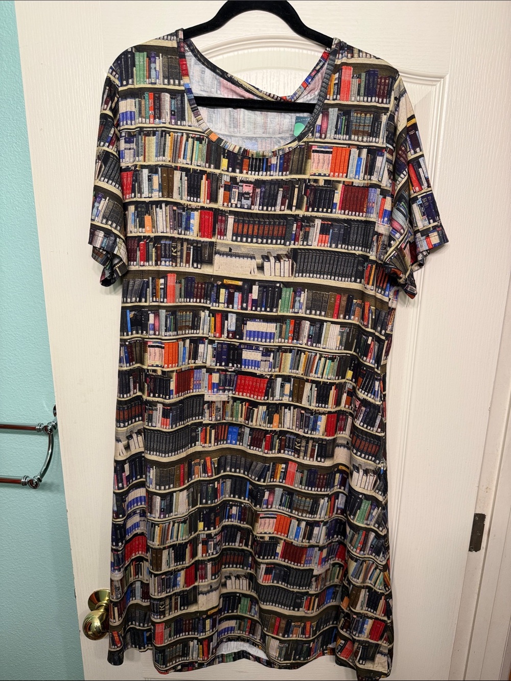 Short-Sleeve Library Print A-Line Dress - Multicolor